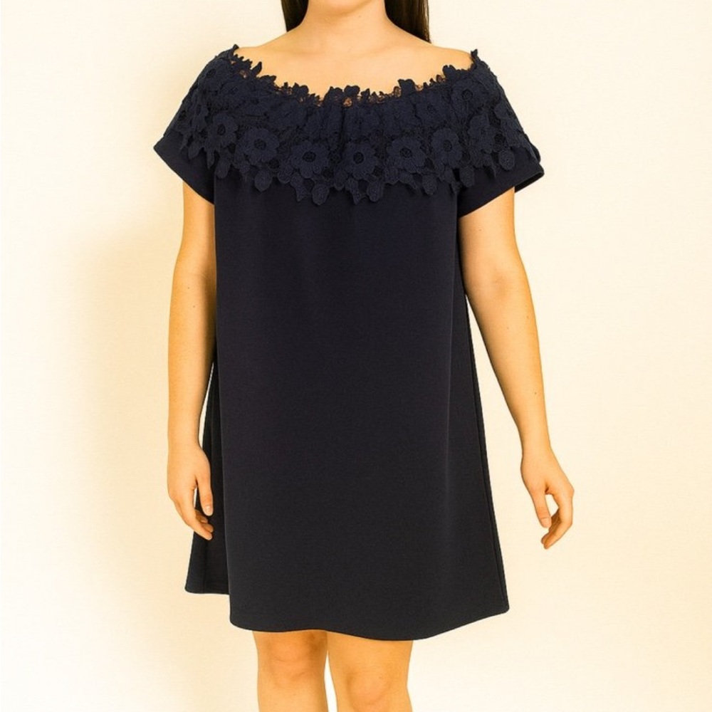 JODIFL Midnight Blue Kids Dress with Floral Appliqué